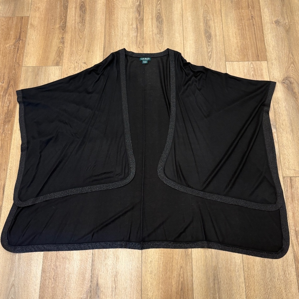 🌟LAUREN RALPH LAUREN🌟 SWEATER KNIT RUANA WRAP W. LUREX TRIM BLACK ONE SIZE